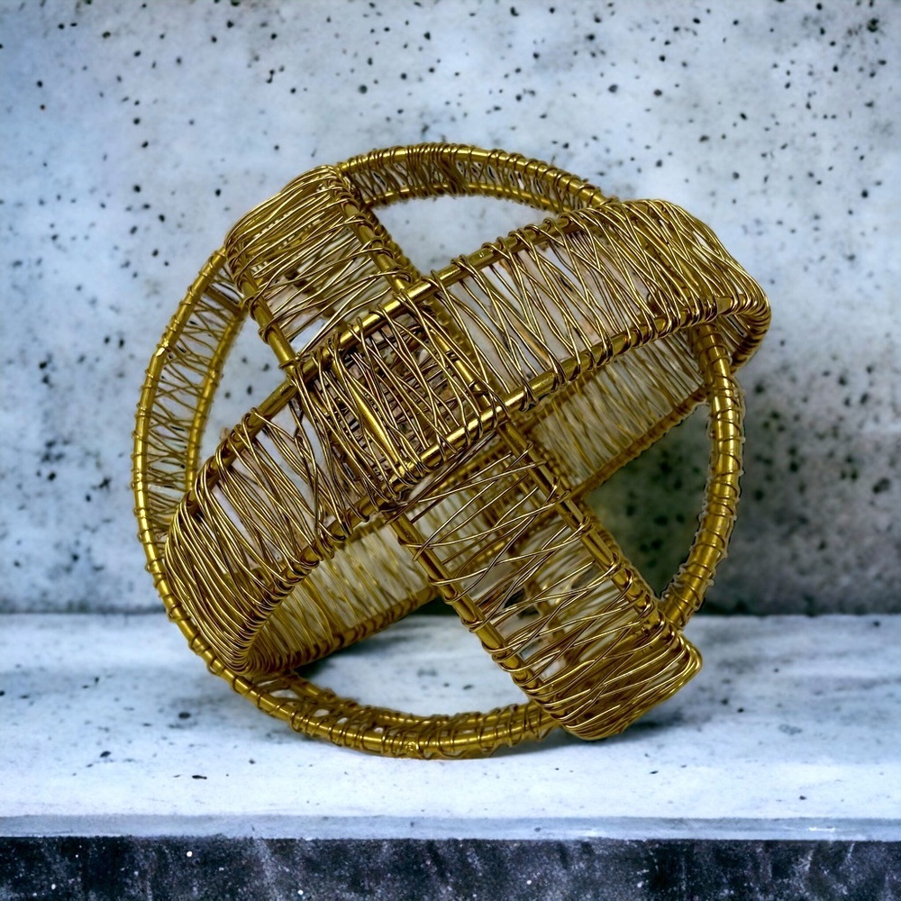 7.5” Handcrafted | Gold | Round Wire Ball| Home Decor